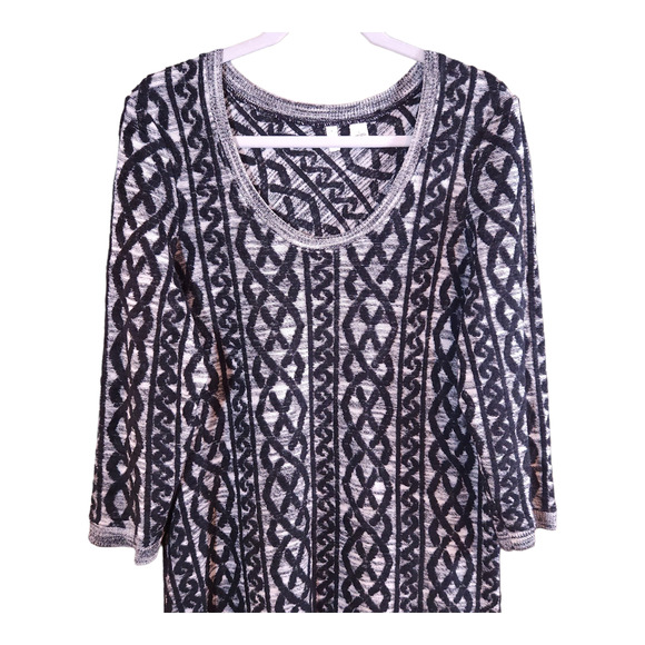 Anthropologie Black and Cream Long Sleeve Dress - Picture 2 of 6